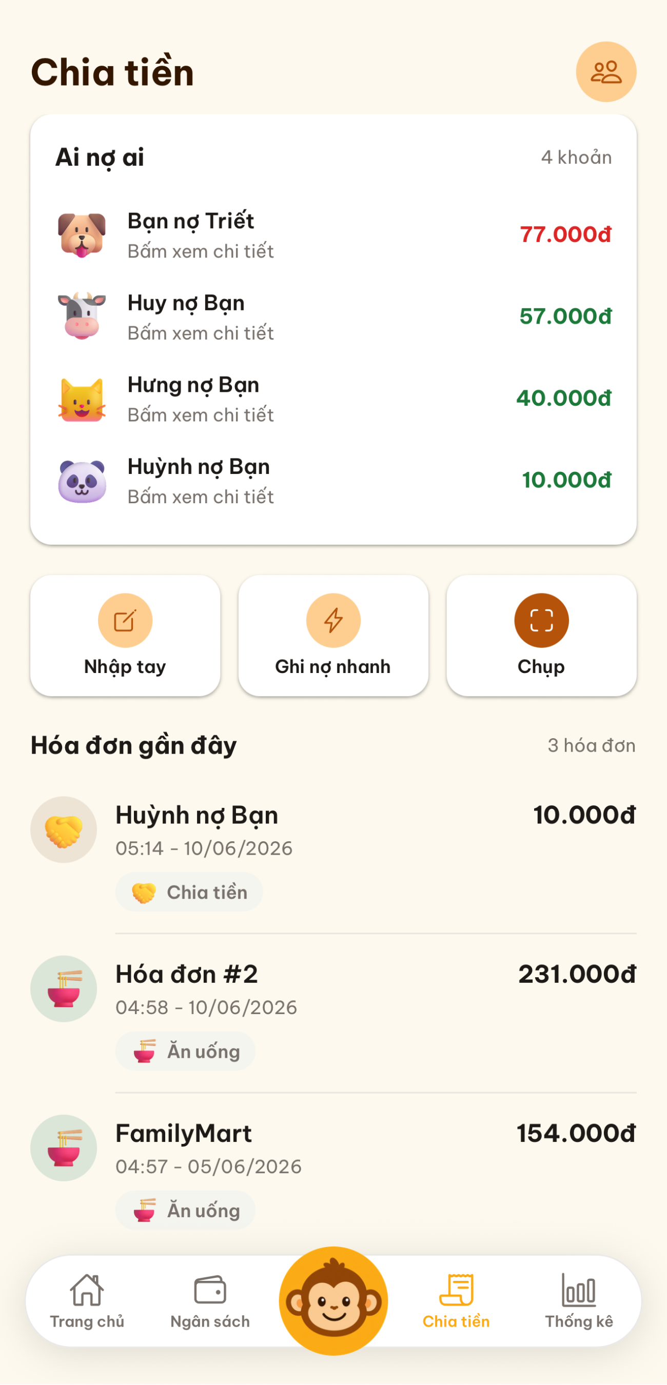 Hey Monkey — chia tiền